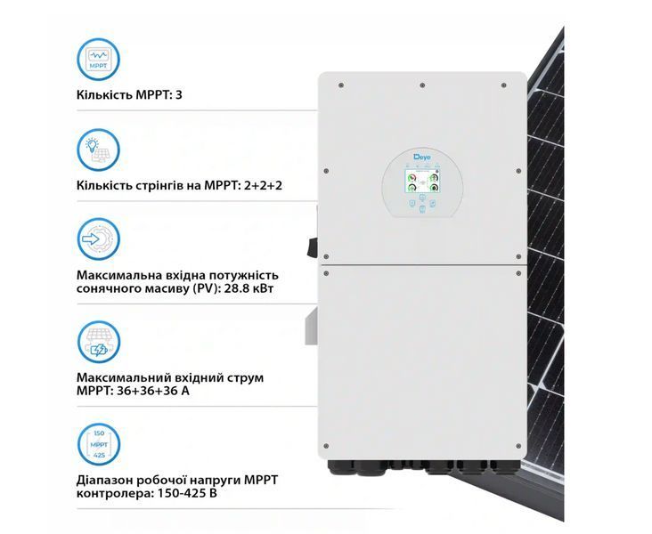 Гибридный инвертор Deye SUN-18K-SG01LP1-EU-AM3-P (18 кВт, 1 фаза, 48В, 3 MPPT, Wi-Fi) SUN-18K-SG01LP1-EU-AM3-P фото