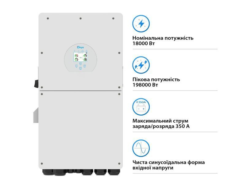 Гибридный инвертор Deye SUN-18K-SG01LP1-EU-AM3-P (18 кВт, 1 фаза, 48В, 3 MPPT, Wi-Fi) SUN-18K-SG01LP1-EU-AM3-P фото