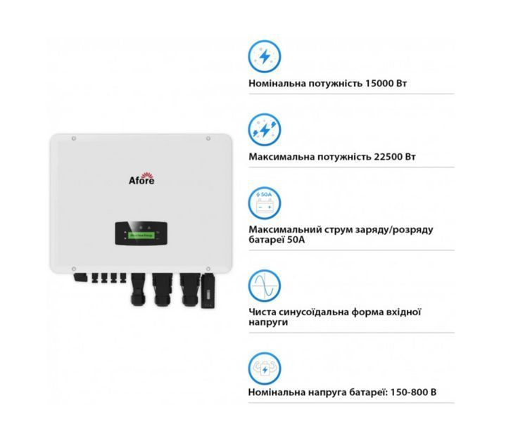 Гибридный трехфазный высоковольтный инвертор Afore AF15K-TH (15 кВт, 3 фазы, 2 MPPT) Afore AF15K-TH фото