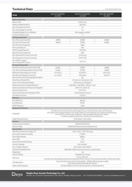 Інвертор Deye SUN-30K-SG02HP3-EU-AM3 Інвертор 30 кВт Інвертори для сонячних електростанцій Гібридний інвертор SUN-30K-SG02HP3-EU-AM3 фото
